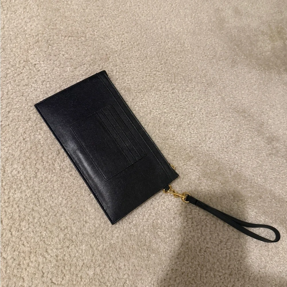 Saint Laurent Black Leather Wristlet with Gold Zip Accent - Picture 2 of 4